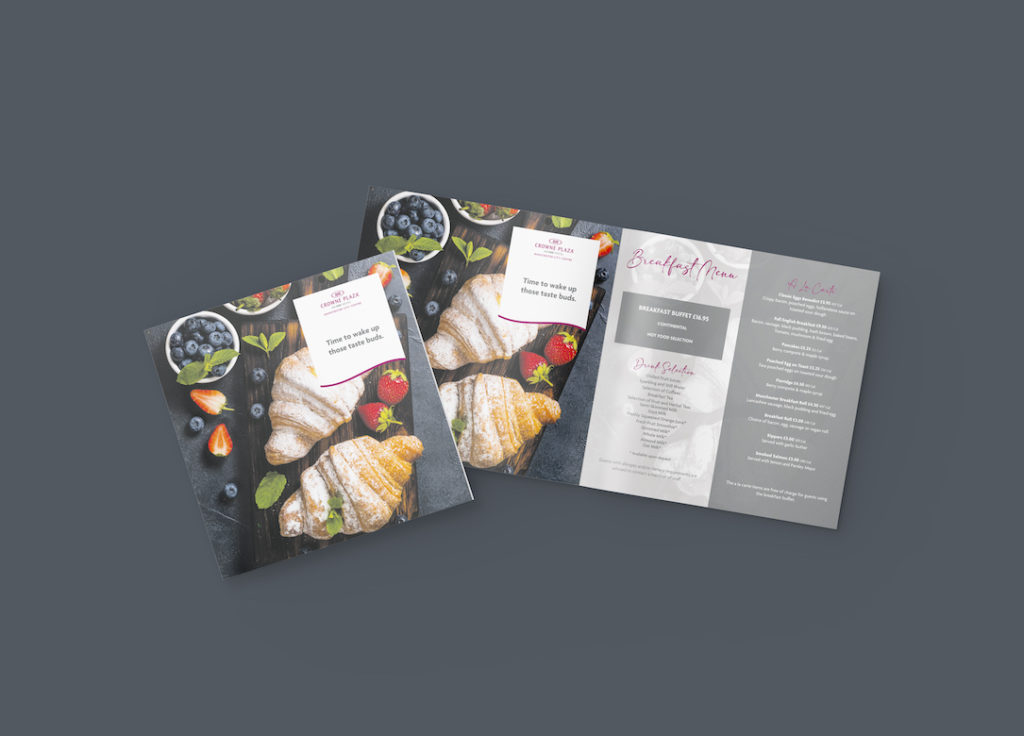 Crowne Plaza Hotel Birmingham, breakfast menu by T&M Print