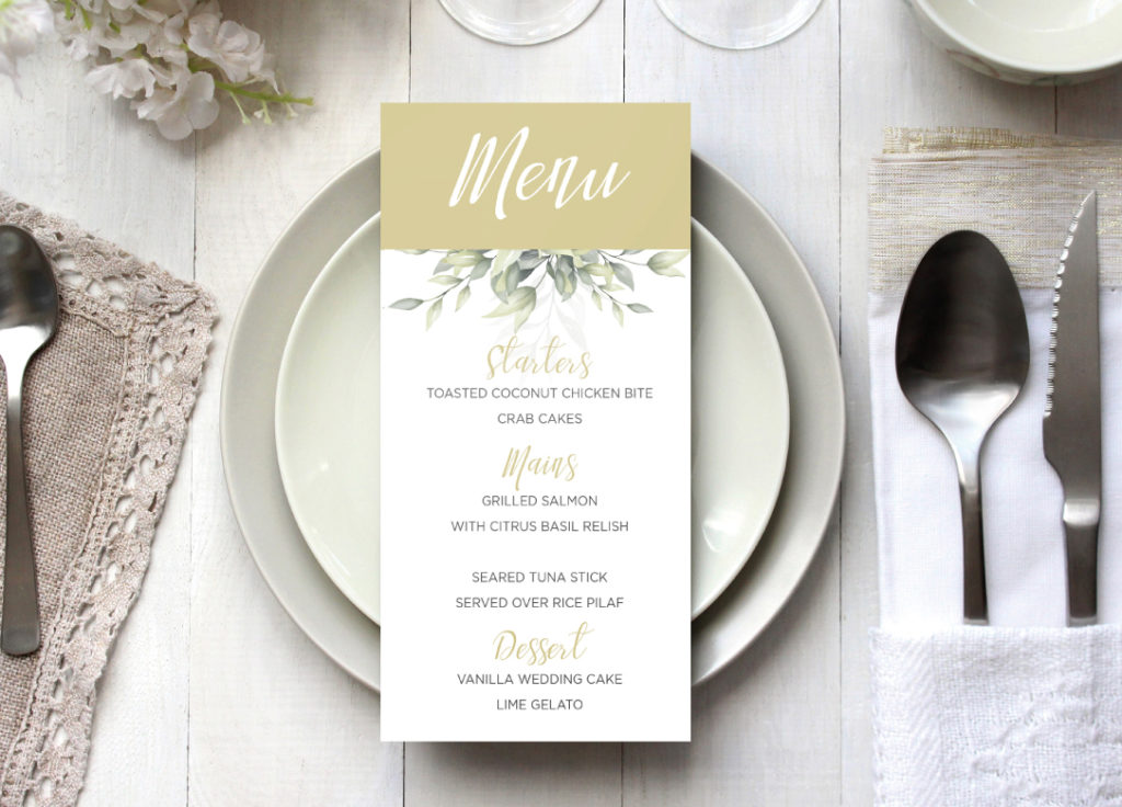 Wedding menu printed by T&M Print