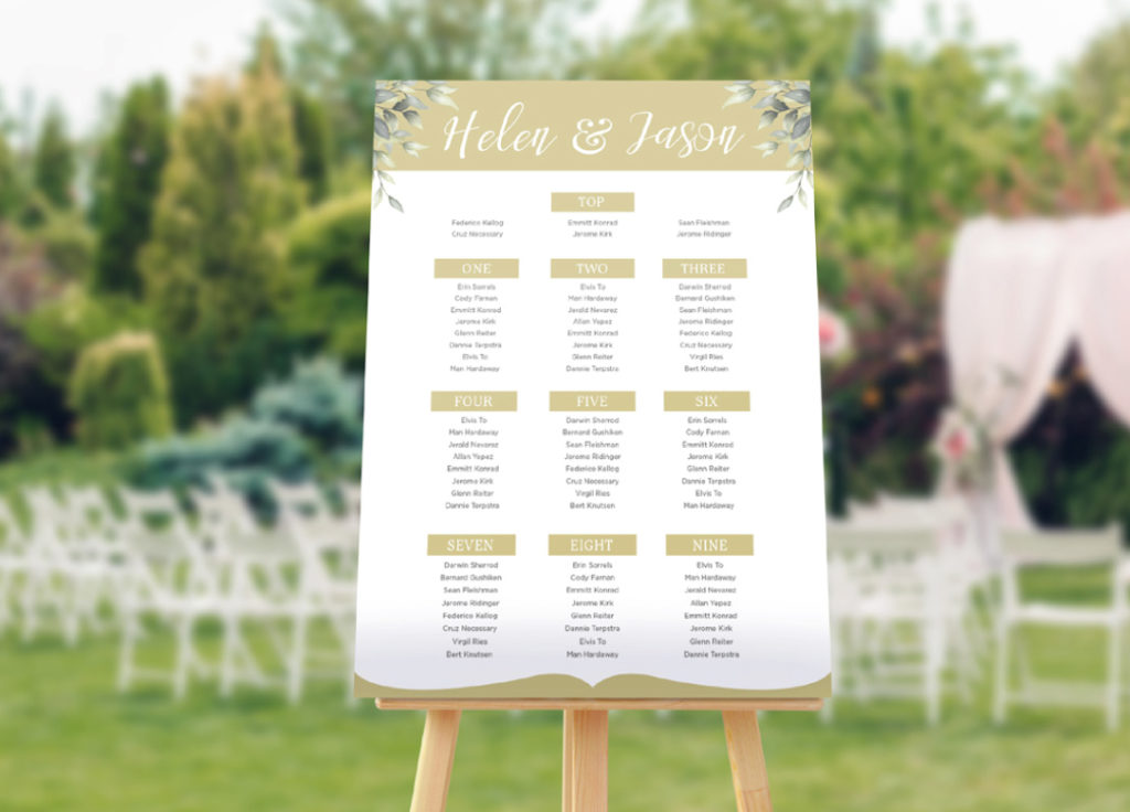 Wedding Seating Chart printed by T&M Print